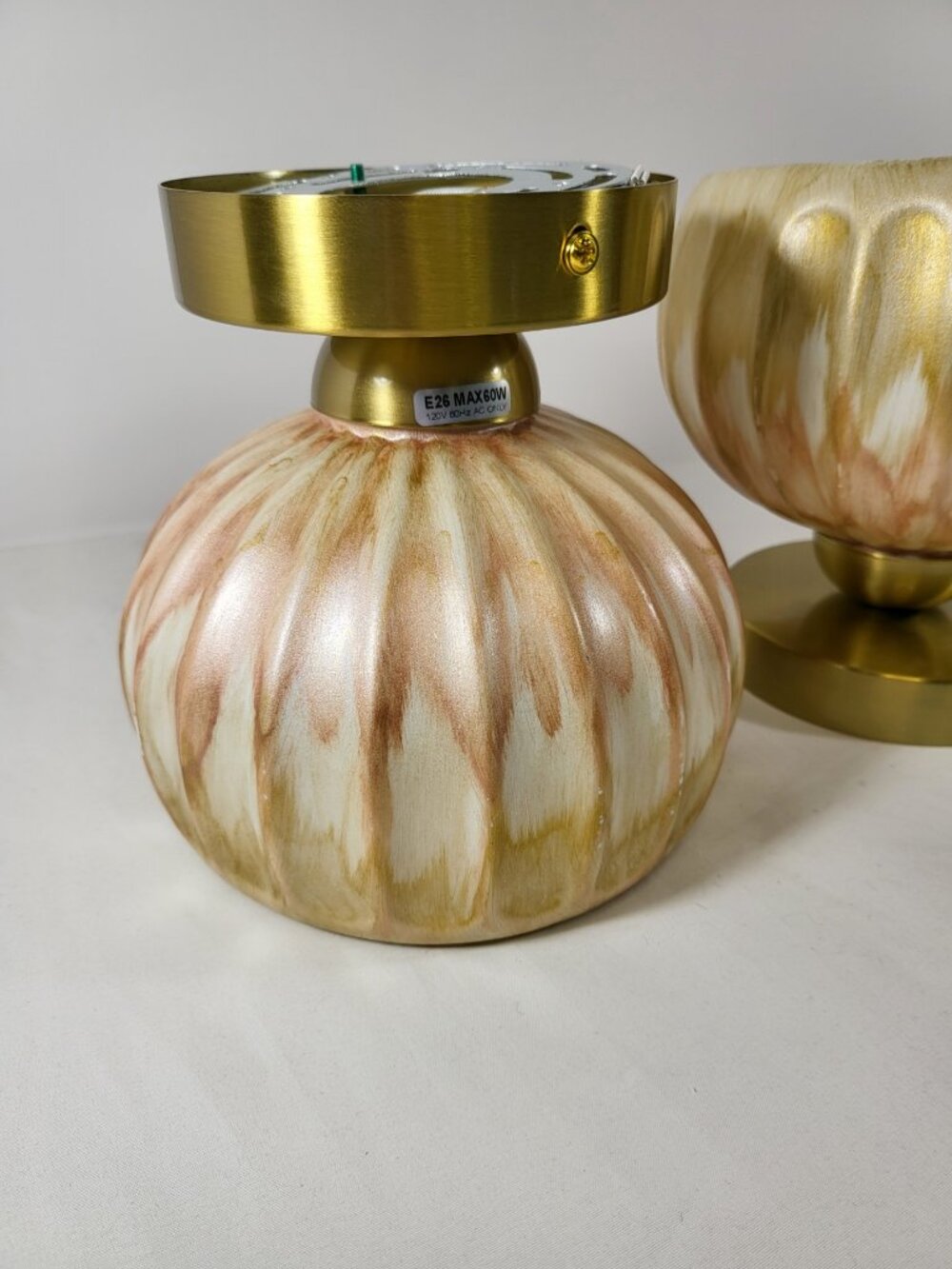 Pair of Vintage Mid-Century Style Fluted Ceramic Semi-Flush Mount Ceiling Lights - Picture 3 of 12